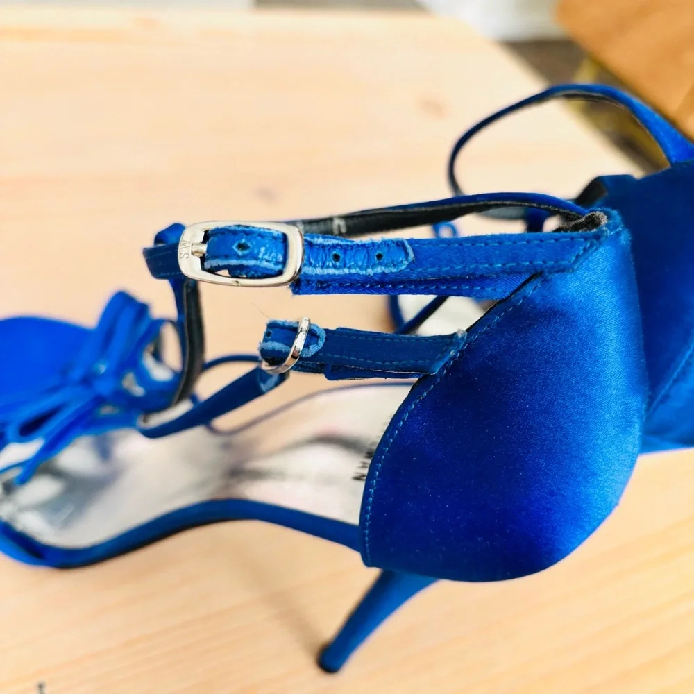 Stuart Weitzman Royal Blue Satin Strappy Heels Pumps‎ Women’s Size 10M Designer